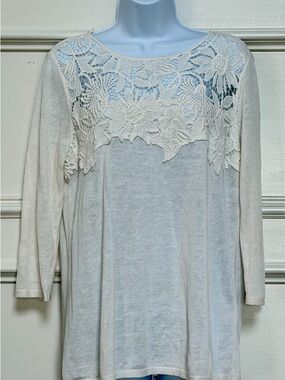 J Jill Women's Cream Lace light sweater size M
